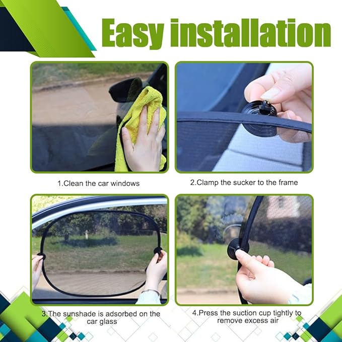 2PCS Car Window Shade, 25"×15" Side Window Sun Shade Blocker with Suction Cups, Mesh Vehicle Window Screen Provide Glare and UV Rays Protection for Baby, Universal Car Accessories for Most Models