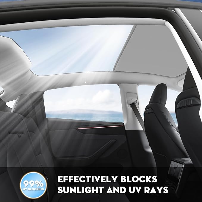 Roof Sunshade for Tesla Model Y Juniper 2026, Upgraded [Sag-Free] Sunroof Shade Roof Sun Shades for New Model Y Juniper Accessories [Heat Insulation/Reflection] 16Pcs Clips