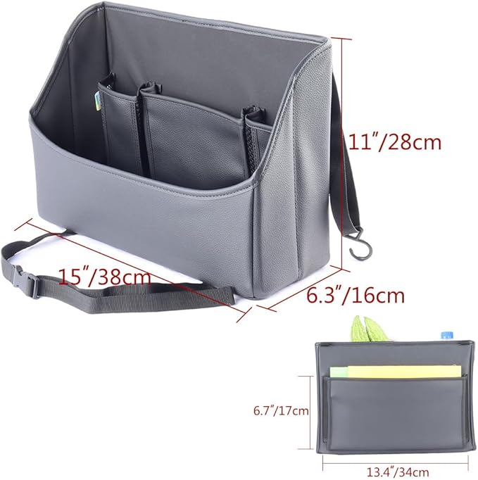 Car Handbag Purse Holder Between Seats Leather Car Front Seat Storage Bag Large Capacity Car Organizers for Book Document Phone Bottle Tissue Toy (Black Style-1)
