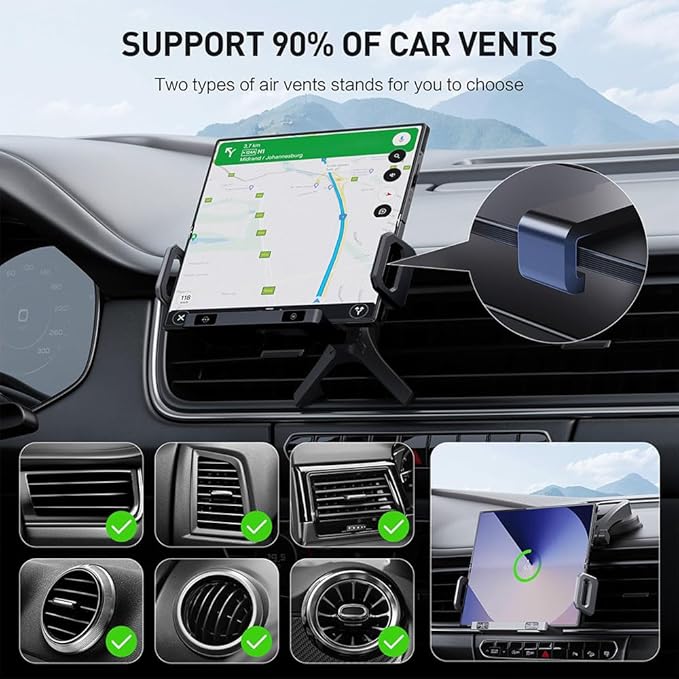 Famous Tech Shop Wireless Car Charger Mount, Car Phone Holder Charger with 15W Fast Charging, Auto Rotation & Dual Mount