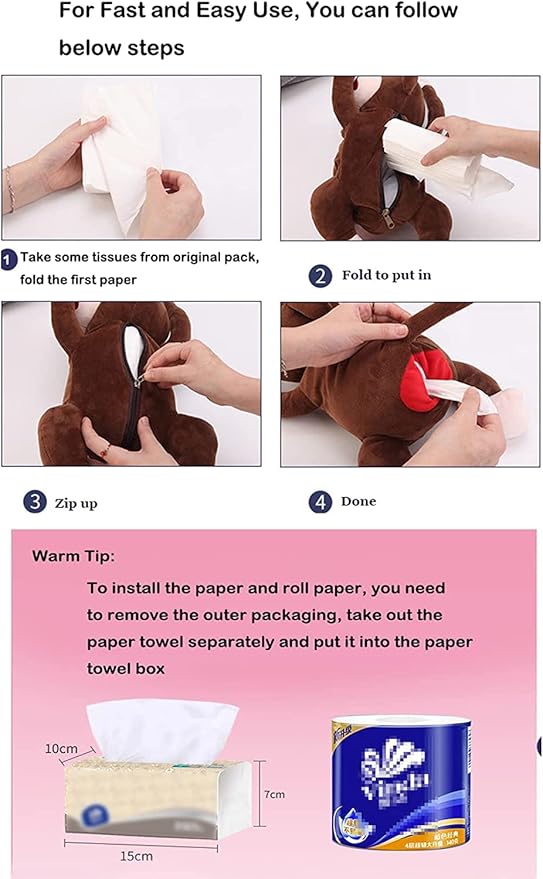 Elephant Tissue Box Cover Plush Tissue Box Holder for Car, Home, Decorative Holder/Organizer for Bathroom Vanity Countertop, Nightstands, Office Desk-Dog