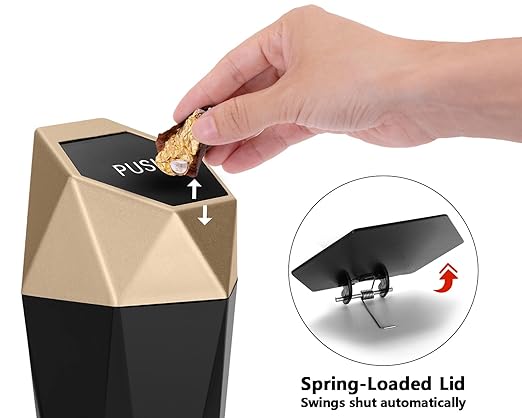 Ginsco Car Trash Can with Lid, Mini Car Garbage Can, Car Trash Bin Car Accessories for Interior, Leakproof Small Trash Cup for Car, Home, Bedroom Office (Golden)