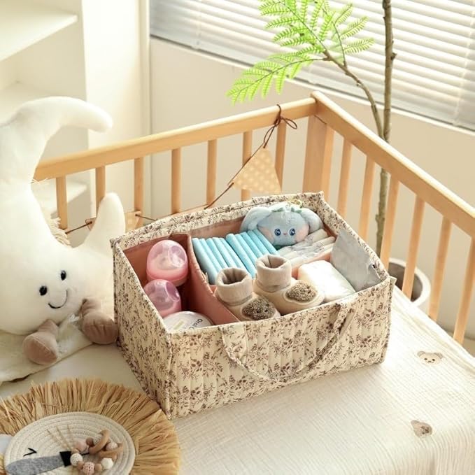 Diaper Caddy Organizer,Cute Floral Nursery Storage Basket,Soft Portable Changing Table Car Caddy Organizer Gift (Floral B)