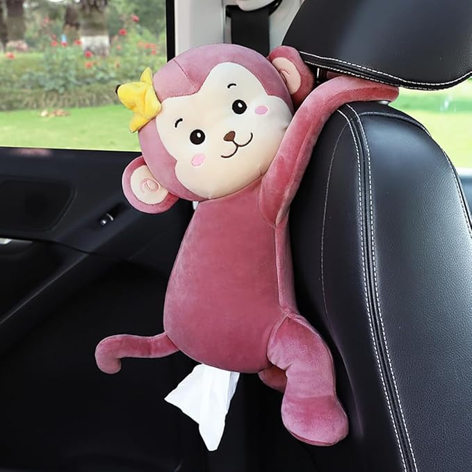 Elephant Tissue Box Cover Plush Tissue Box Holder for Car, Home, Decorative Holder/Organizer for Bathroom Vanity Countertop, Nightstands, Office Desk-Banana Monkey