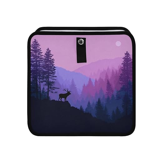 Car Trash Can Organizer Bin with Adjustable Strap for Back Front Seat Console Waterproof Leakproof Collapsible Portable 11 Inch Purple Stag Mountains and Forest