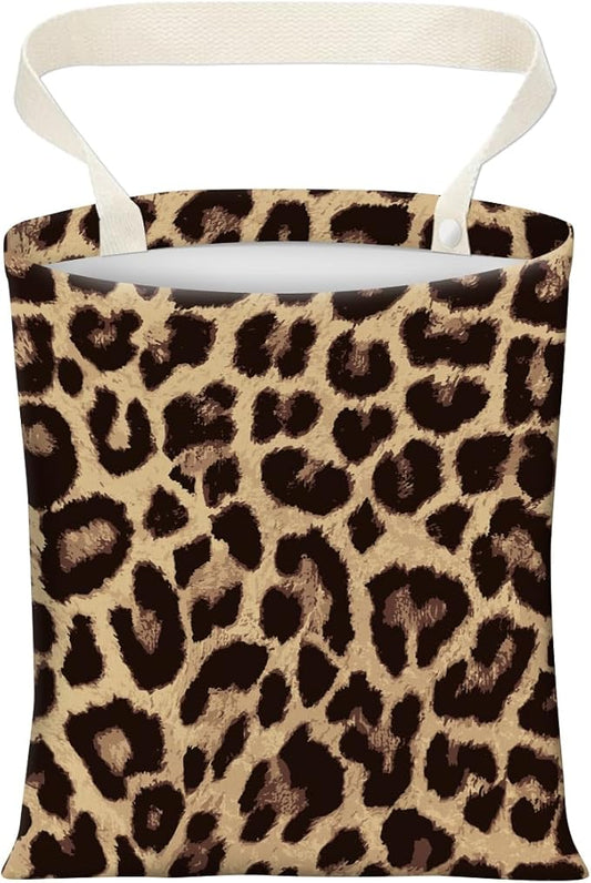 Cute Car Trash Can, Hanging Canvas Car Back Seat Organizer and Storage Bag, Funny Car Trash Bag for Travelling, Outdoor Luxury Brown Leopard