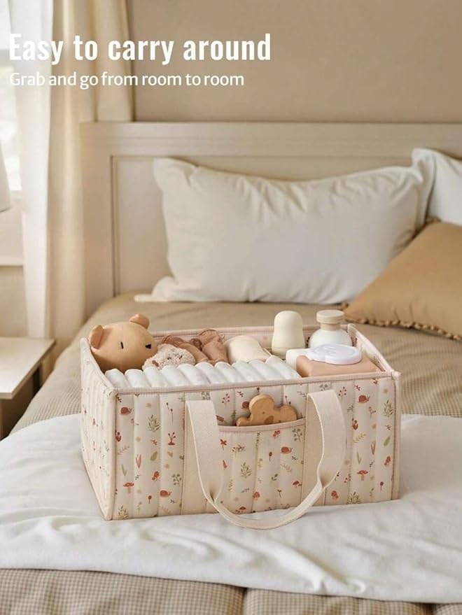 Diaper Caddy Organizer,Cute Floral Nursery Storage Basket,Soft Portable Changing Table Car Caddy Organizer Gift (Floral I)