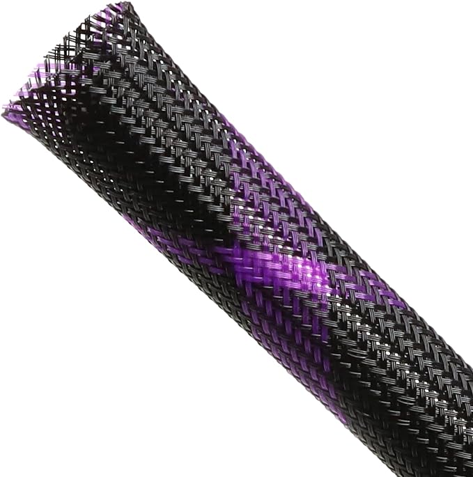 Expandable Braided Sleeving, PET Automotive Wire Loom, Flexible Cable Management for Audio Video and Other Home Device, Cord Protector from Pets (Black Purple, 3/8" x 100ft)