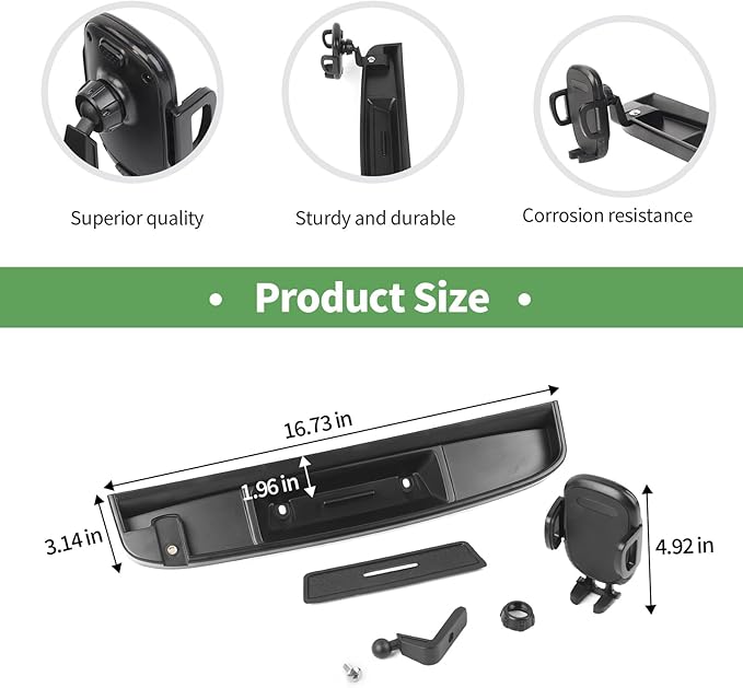 JeCar Dash Phone Holder Dashboard Cellphone Clamp Upgrade Aluminum Alloy Ball Mount with Storage Tray Interior Accessories Compatible with RAM Truck 2012-2017