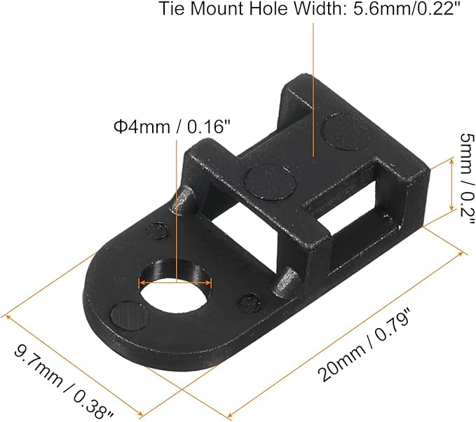 MECCANIXITY 500pcs Cable Tie Base Saddle Type Mount Wire Holder, 0.79"x0.38"x0.2" Wire Clips Organizer Holders Clamps for Electronic Wires, Black 0.16"Dia