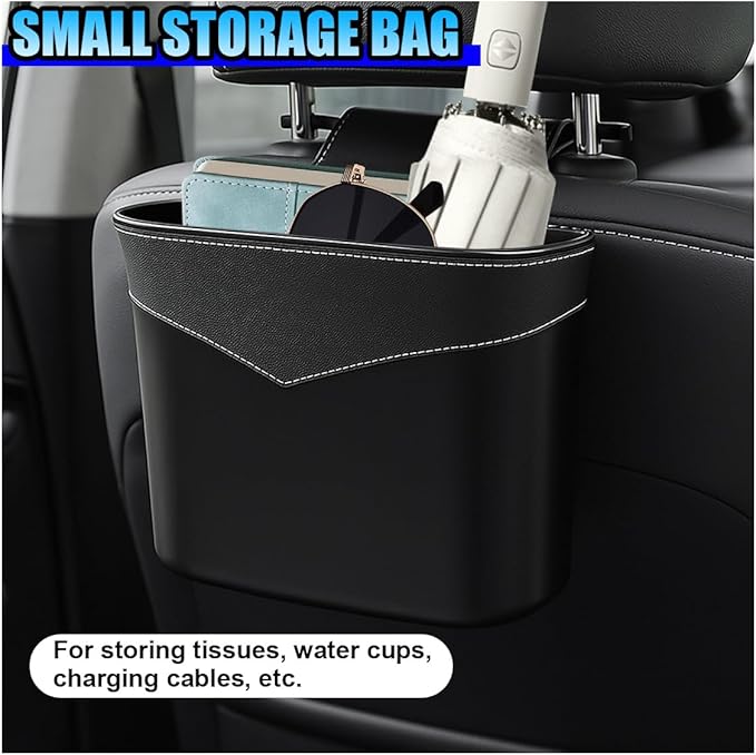 Mini Car Trash Can - Leak-Proof Hanging Car Garbage Can Auto Trash Bag Organizer - Small Garbage Bin Container Vehicle Front Back Seat Storage Accessories for Cars Home Office (BackSeat)