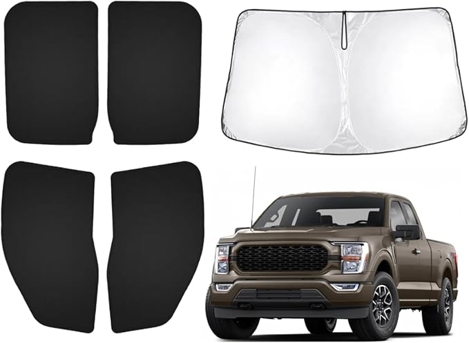 T TGBROS Windshield Sun Shade for Ford F150 2021-2025 2026 Car Window Shades Thicken UV Block and Blackout Privacy Foldable Sunshades 5PCS Accessories Keep Cool Sun Visor Covers
