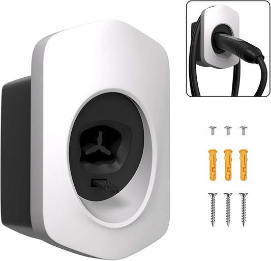 Tesla Charger Holder, Car Tesla Charging Cable Organizer | Nozzle-Holster Dock| Wall Mount| Screws| NACS| White| Electric Vehicle Holder & Wallbox Accessories for Tesla Owners