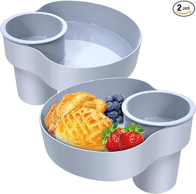 Car Seat Snack Tray for Kids: Kids Car Travel Tray with Cup Holder, Toddlers Road Trip Essential, Snacks Food Plate for Stroller, SnackTray with a Cup Holder (2, Gray)