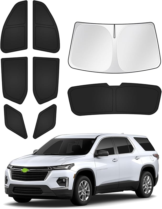 Canvcle Sunshades for Chevrolet/Chevy Traverse 2018-2023 Accessories Windshield Sun Shade Side Rear Window Shade Cover Sun Visor Shield Privacy Protection Keep Vehicle Cool Black 8PCS