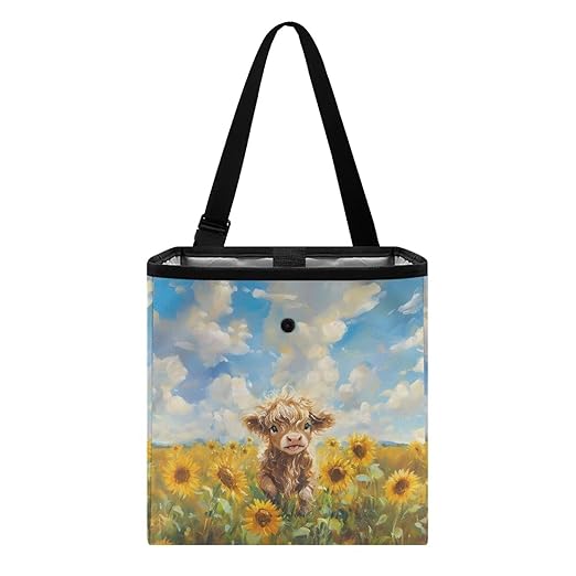 Highland Cattle Sunflower Print Car Trash Can Leakproof Trash Bin Car Garbage Can Hanging Water-Resistant Collapsible Auto Trash Bag Car Accessories for Women Men