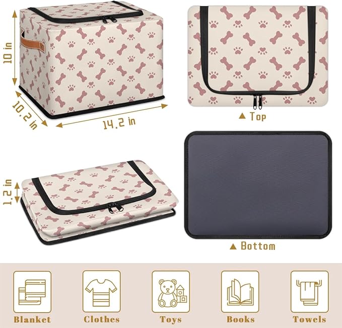 Large Toy Box Collapsible Storage Bins with Lids Closet Storage Baskets for Organizing Shelves Nursery Toy Storage Organizer Boxes for Kids, Boys, Girls (Cute Dog Cat Paw Print Animal)