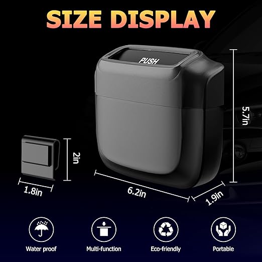MOTORBUDDY Car Trash Can with Lid, Built-in Storage Garbage Bag, Vehicle Trash Accessories for Interior, Mini Garbage Bin for Automotive, Home, Office, Kitchen, with 30pcs Trash Bags