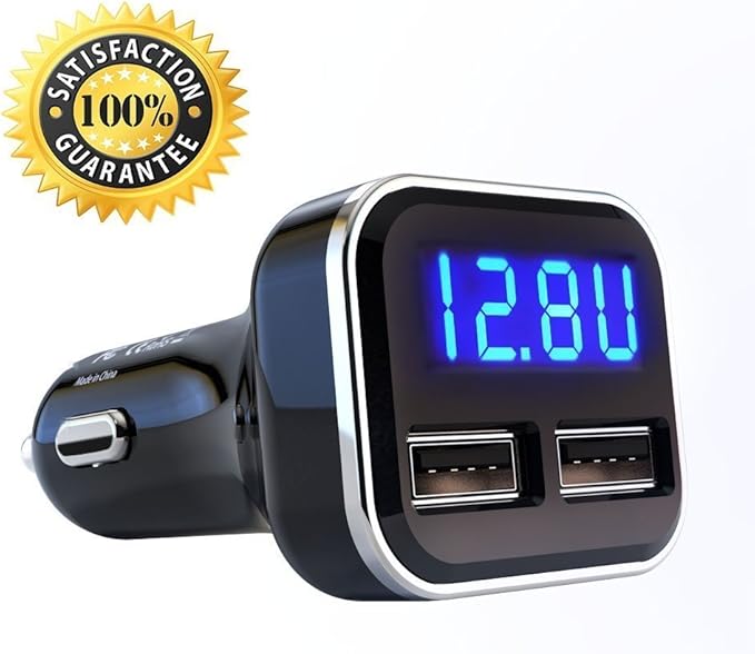 4.8A 24W Dual USB Car Charger Volt Meter Car Battery Monitor with LED Voltage & Amps Display, Cigarette Lighter Adapter, Compatible with iPhone 15 Pro Max Plus 14 Samsung Galaxy S24 iPad Pro