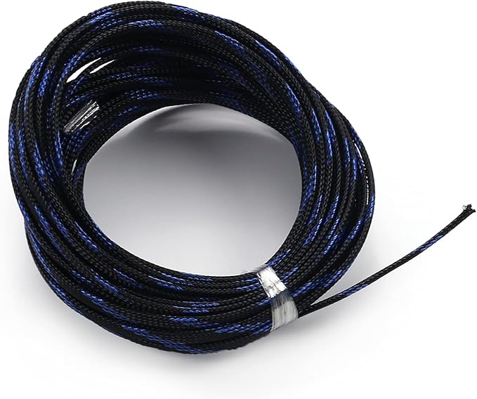 Aicosineg Cable Sleeve Braided Sleeving PET Wire Loom Tubing Cable 32.81ft-1/4inches Wrap Protector for HiFi Audio and Video Headphone Cable Protect Wires from Chewing of Pets Black and Blue