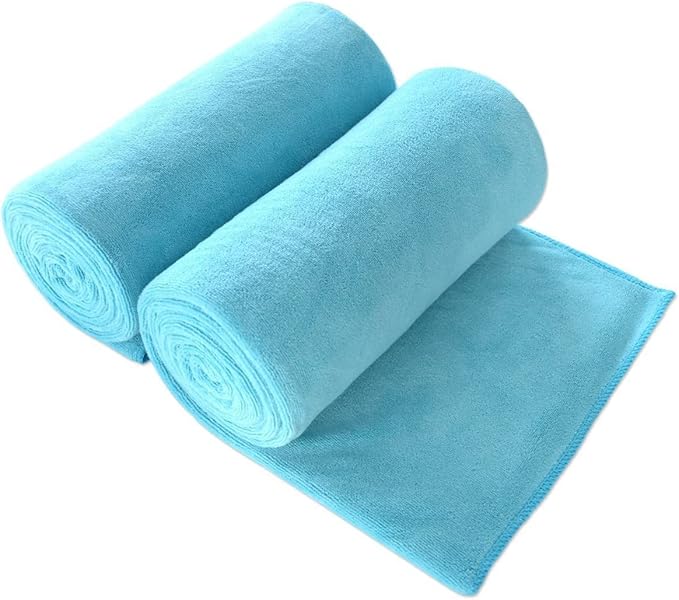 JML Large Microfiber Bath Sheet Towel, 2 Pack 35" x 70", Oversized, Soft, Super Absorbent Fast Dry Bath Towels with Hanging Loop for Adult for Gym Yoga Sauna, Aquamarine