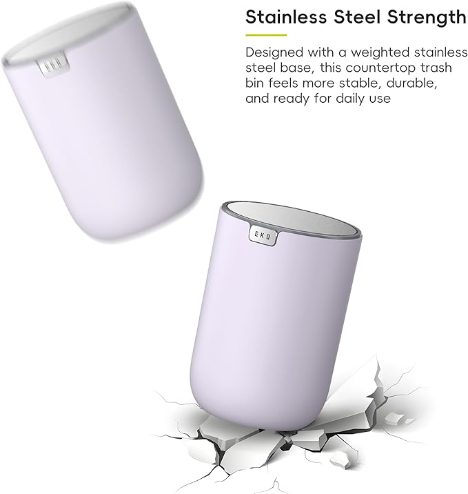 EKO Fandy 0.58 Gal/2.2L Mini Trash Can with Lid, Swing-Top Desktop Trash Can for Bathroom, Countertop, Vanity, Desk or Office, Small Garbage Bin (Lavender)
