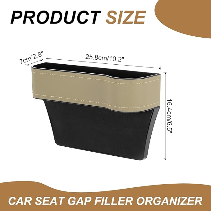 HARFINGTON Car Seat Gap Filler Organizer 10.2 x 6.5 x 3.1 Inch ABS+Leather Universal Car Organizer Storage Box Between Seat and Console (Right) with Cup Holders for Phone Keys, Beige