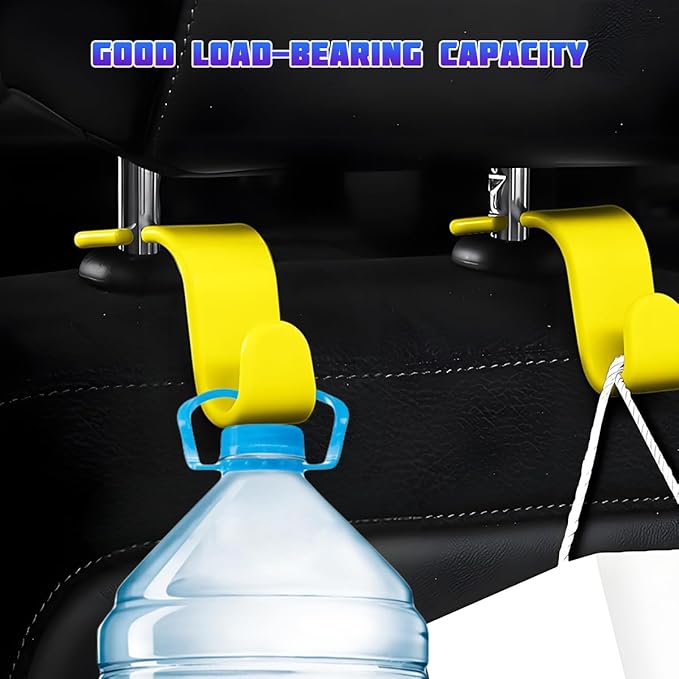 Car Seat Headrest Hooks, 4PCS Multifunctional Vehicle Back Seat Storage Hanger Holder for Hangbag Coat Grocery, Auto Interior Headrest Hook Organizer, Universal for Vehicles (Yellow)