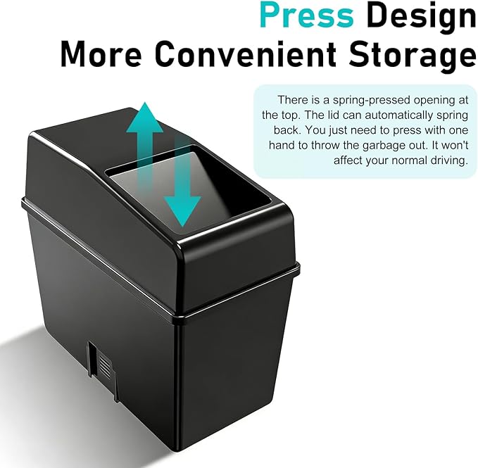 Car Mini Trash Can, Press-type Automatic Closing Car Organizer Box, Large-capacity Multifunctional Small Trash Container, Universal for Most Vehicles (Black)