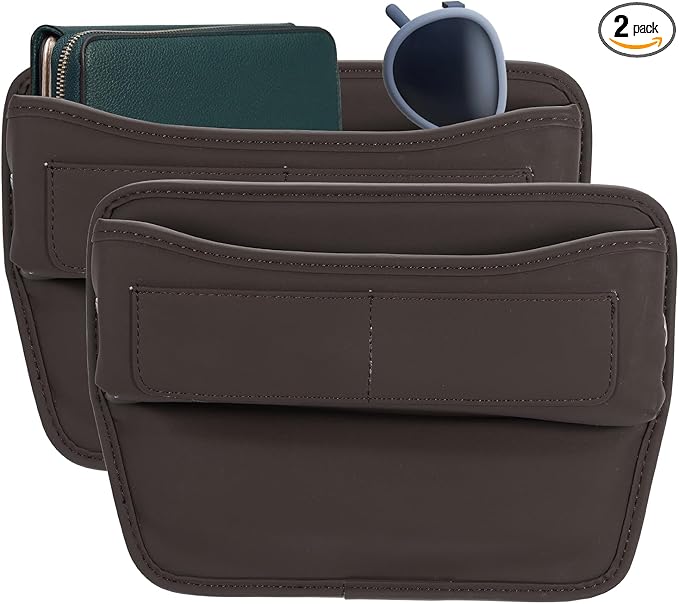 HARFINGTON 2pcs Car Seat Gap Filler Organizer 11.3 x 8 x 2.2 Inch Leather Universal Car Organizer Storage Box Between Seat and Console for Phone Sunglasses Keys, Brown