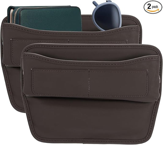 HARFINGTON 2pcs Car Seat Gap Filler Organizer 11.3 x 8 x 2.2 Inch Leather Universal Car Organizer Storage Box Between Seat and Console for Phone Sunglasses Keys, Brown