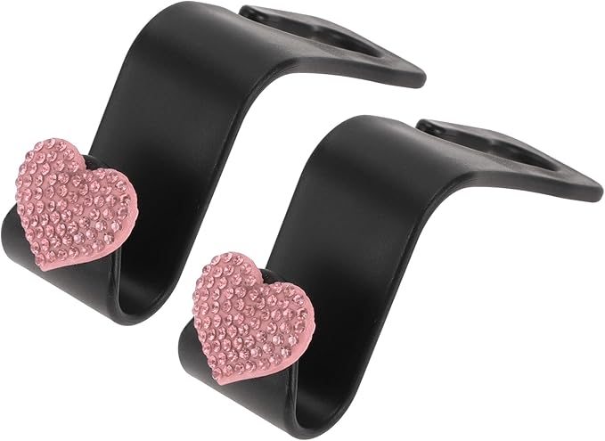 Car Seat Headrest Hook Interior Accessories for Most Car, SUV, Truck Car Seat Back Organizer Hooks Plastic Rhinestone Sturdy Pink 2.4"x1.26"