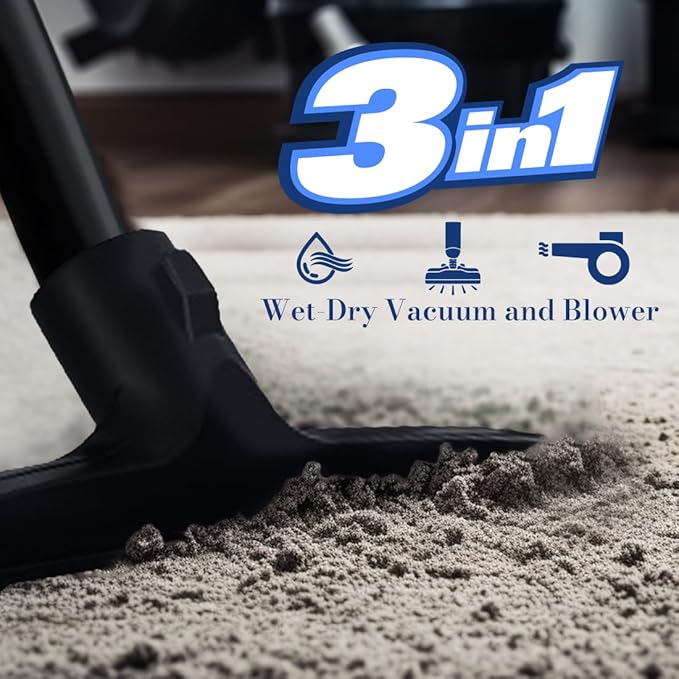 Koblenz Wet Dry Vacuum Cleaner, 9.0 Gallon Tank, 5.0 HP Powerful Vacuum for Dry and Wet Messes, Vacuum Cleaner and Blower, Accessories Included, Black+Blue (WD-9 L212)