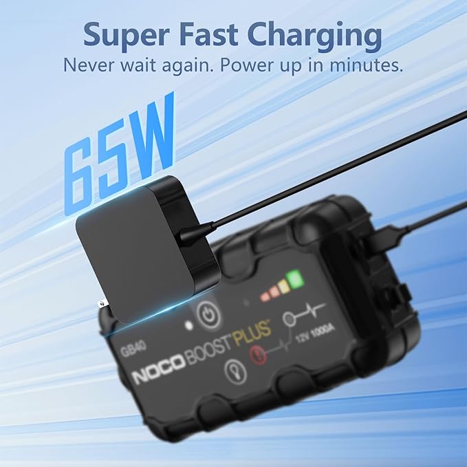 65W USB C Charger Compatible with Noco Boost X GBX45 GBX55 GBX75 GBX155, Air AX65 & Max GB250 GB251 GB500, Fast Charging Jump Starter Power Supply, Foldable and Portable Adapter for Laptop and Phone