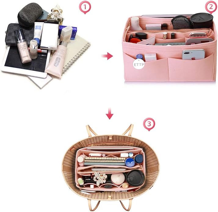 Purse Organizer Insert, Felt Tote Organizer Insert With Metal Zipper, Handbag Organizer For Speedy, Neverfull, Tote, Handbag, 7 Colors 5 Sizes