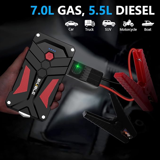 Jump Starter Car Jump Starter Auto Battery Booster Pack 5000A Peak 12V with USB-C Quick Charge,Lithium Jump Box with LED Light(Up to 7.0L Gas or 5.5L Diesel Engine)