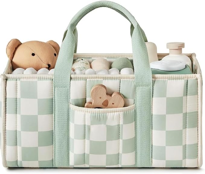 Diaper Caddy Organizer,Cute Floral Nursery Storage Basket,Soft Portable Changing Table Car Caddy Organizer Gift (Checkered A)