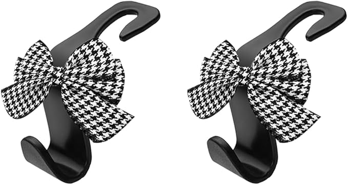 2PCS Car Seat Headrest Hooks, Cute Bow Vehicle Backseat Storage Hanger for Handbag Umbrella Coat, Automotive Seat Back Hook Holder Organizer Decor, Universal for Vehicles (Houndstooth)