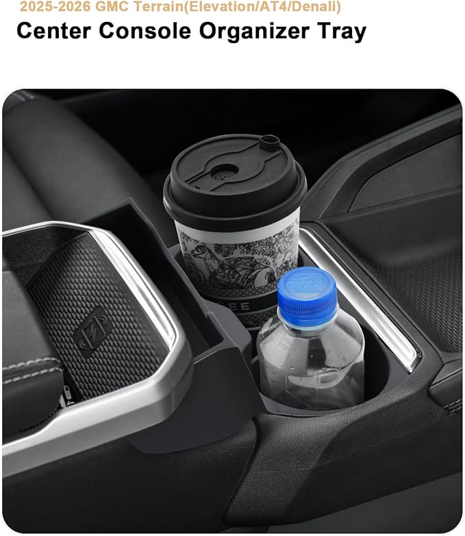 ECOZEN 2026 Terrain Center Console Organizer - Integrated Molding Silicone Cup Holder Insert + Center Console Organizer for 2025-2026 Terrain(Elevation/AT4/Denali) Accessories - Anti-Scratch