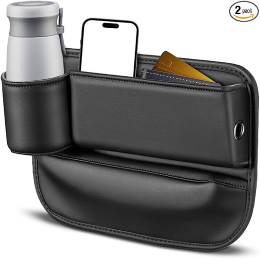 Car Seat Gap Filler Organizer with Cup Holder – Universal Car Seat Gap Storage Pocket – Prevent Phone Keys Coins Falling – Car Interior Accessories Black