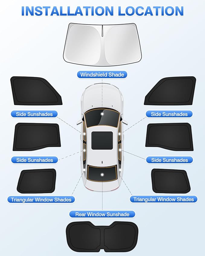 Canvcle Sunshades for 2024 2025 2026 Toyota Land Cruiser Prado 250 Accessories Windshield Sun Shade Side Rear Window Shade Cover Sun Visor Shield Privacy Protection Keep Vehicle Cool Black 8PCS