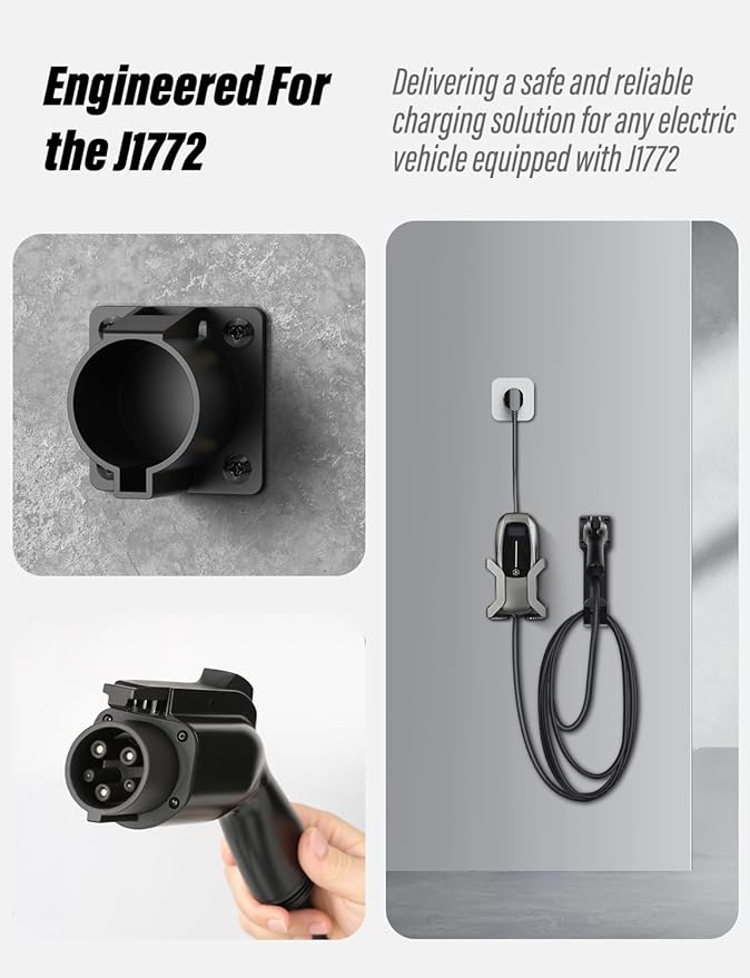 BMZX EV Charger Holder J1772, Wall Mount Kit for Electric Car Charger, SAE J1772 Cable Organizer, Heavy-Duty Stainless Steel Includes Nozzle Holster Dock & J-Hook