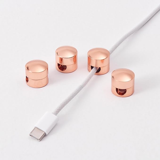 BRIGHTTIA Cable Clips - Premium Brass Cord Management for Home, Office & Car - Multipurpose Wire Holder Organizer - Sleek & Durable Design - Ideal Gift for Men, Women & Students - 4-Pack (Rose Gold)