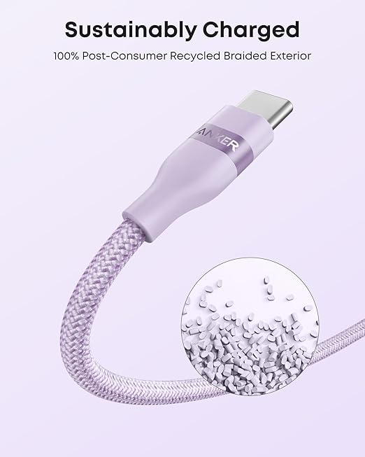 Anker Car Carplay Cable for iPhone 17 16 Pro Max Plus, Upcycled Braided USB A to USB C Car Charger Cord for Samsung Note20 and More (3FT,Violet) (Pack of 2)