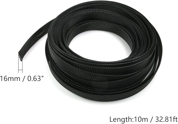 Aicosineg Cable Sleeve Braided Sleeving PET Wire Loom Tubing Cable 32.81ft-5/8inch Wrap Protector for HiFi Audio and Video Headphone Cable Protect Wires from Chewing of Pets Black