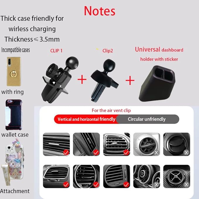 Wireless Car Charger Mount, Cute Car Phone Holder, Automatic Clamping Air Vent Dashboard Smart Phone Holder for iPhone 15/14/13/12/11//XS/XR/8, Samsung S23/22/21/20/Note 20, etc (Red)