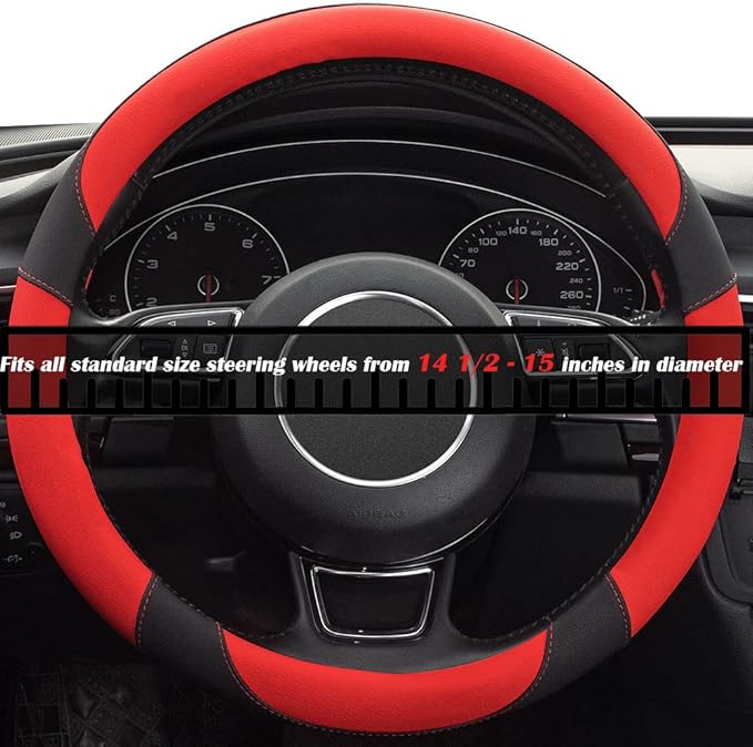 Xizopucy Red Steering Wheel Cover with Microfiber Leather for Car Truck SUV, Anti-Slip Steering Wheel Cover 15 inchs