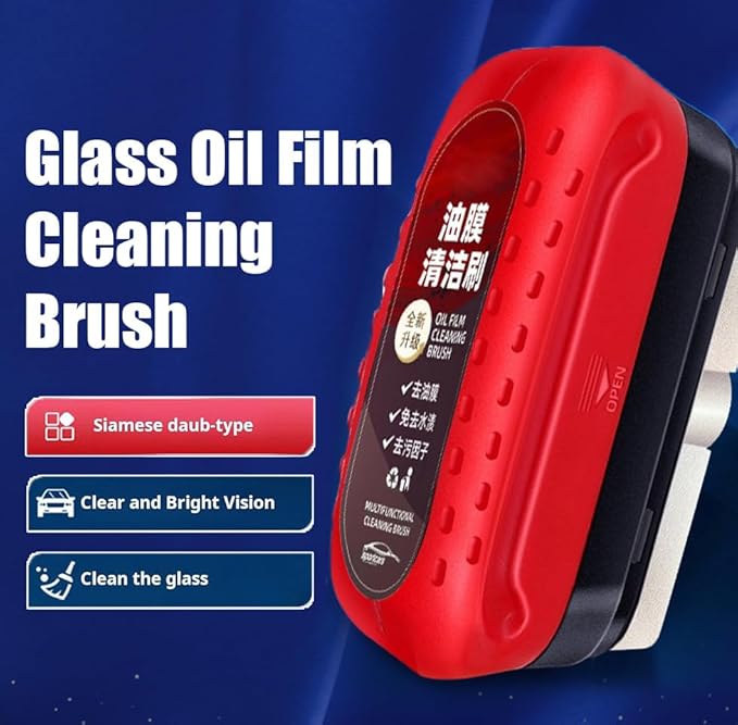 3PC 2026 Upgrade Automotive Oil Film Cleaning Brush,3PCS Car Glass Coating for Windshield Oil Film Remover, Car Glass Remover for Windshield Improves Clarity and Visibility（Red）