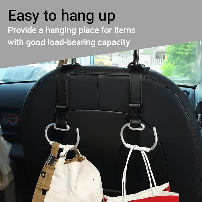 3Pcs Car Purse Hooks, Adjustable Leather Headrest Hooks for Car, Seat Back Organizer for Bags Purses (Black)