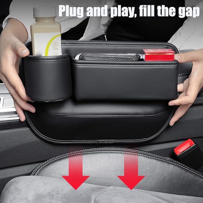 2 Pack Car Seat Gap Filler Black for Car SUV Truck Multi-Purpose Essentials Organizer - Car Seat Gap Filler Organizer with Cup Holder